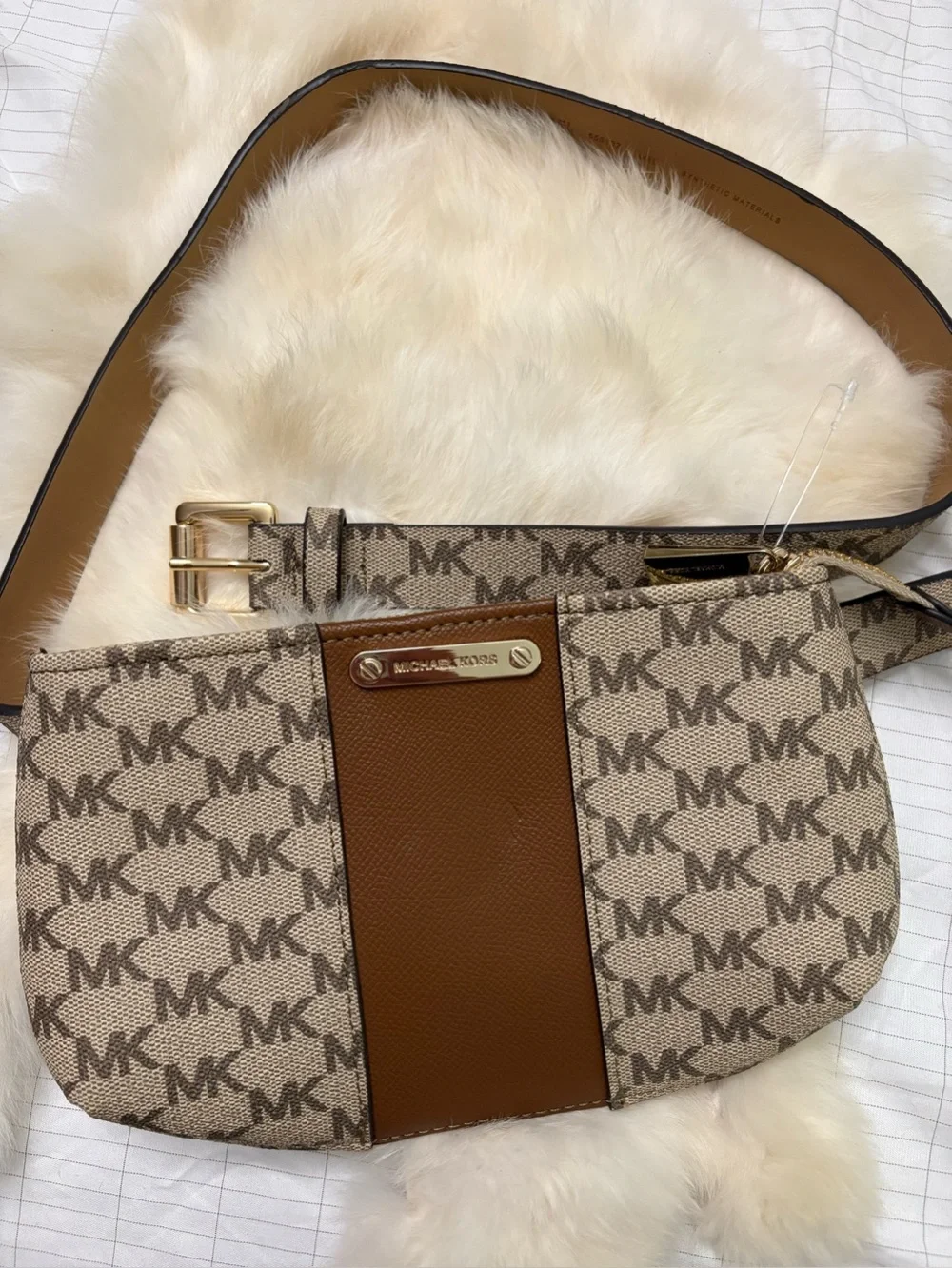 Michael Kors Beige Brown Signature Crossbody Belt Bag